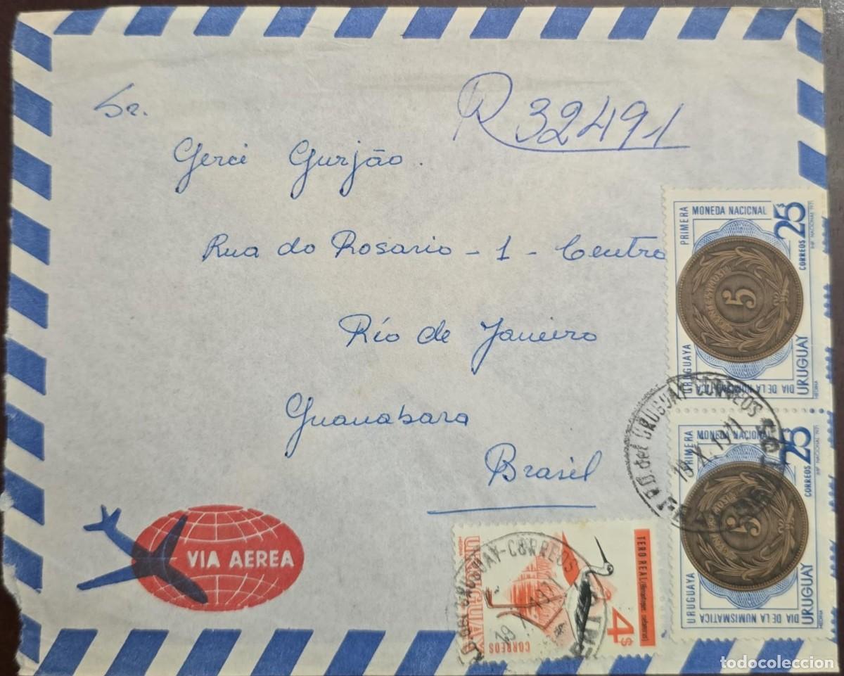 Sellos: KV)1970 URUGUAY, AIRMAIL COVER SENT FROM URUGUAY TO GUANABARA, RIO DE JANEIRO, BRAZIL, WITH TWO NATI