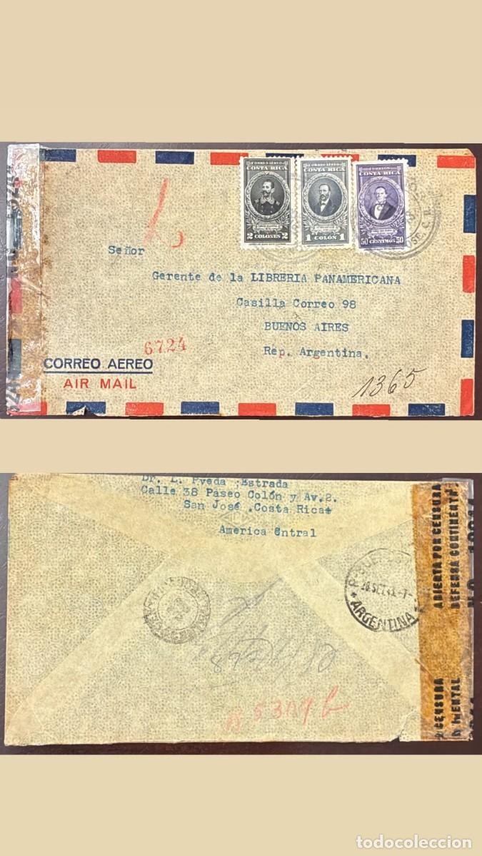 Sellos: KV)COSTA RICA, AIRMAIL COVER SENT FROM SAN JOS&Eacute;, COSTA RICA, TO BUENOS AIRES, ARGENTINA, WITH THREE