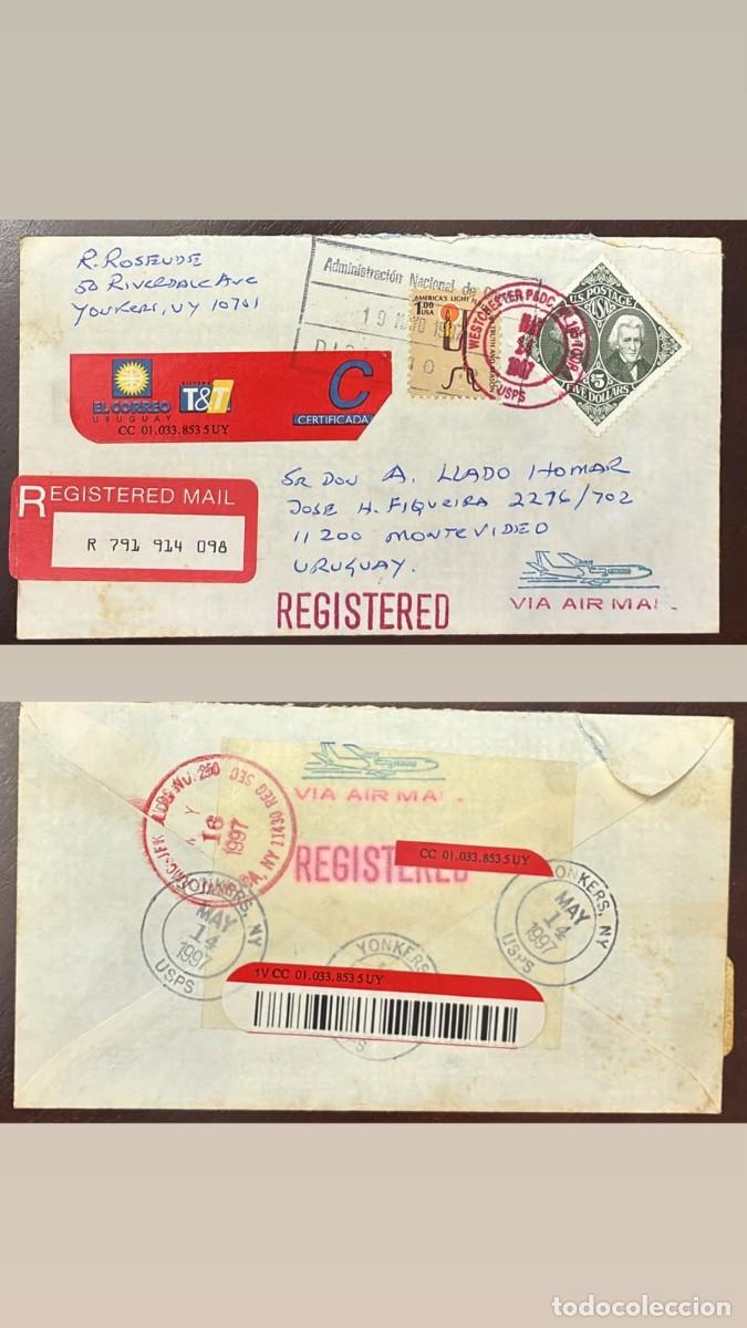 Sellos: KV)1997 URUGUAY, REGISTERED AIRMAIL COVER SENT FROM MONTEVIDEO, URUGUAY, TO YONKERS, NEW YORK, UNITE