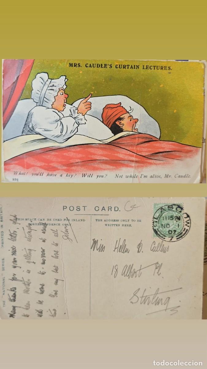 Sellos: KV)ENGLAND, ILLUSTRATED POSTCARD FEATURING A HUMOROUS SCENE ENTITLED &ldquo;MRS. CAUDLE&rsquo;S CURTAIN LECTURES