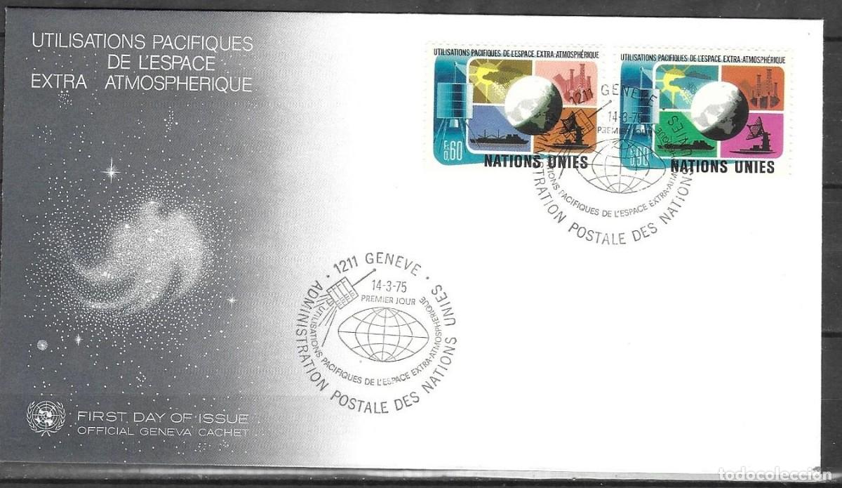 Sellos: ONU Ginebra 1975 - FDC del Espacio Exterior - Serie Completa Yvert 46/47 [Usos Pac&iacute;ficos del Espacio