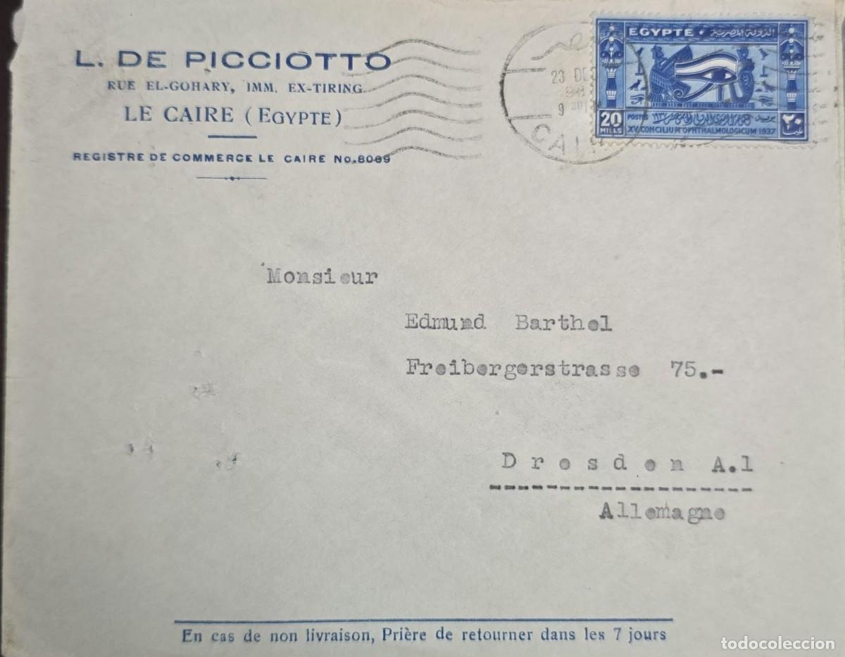 Sellos: KV)1937 EGYPT, COMMERCIAL COVER SENT FROM CAIRO, EGYPT, TO DRESDEN, GERMANY, WITH A BLUE STAMP FEATU