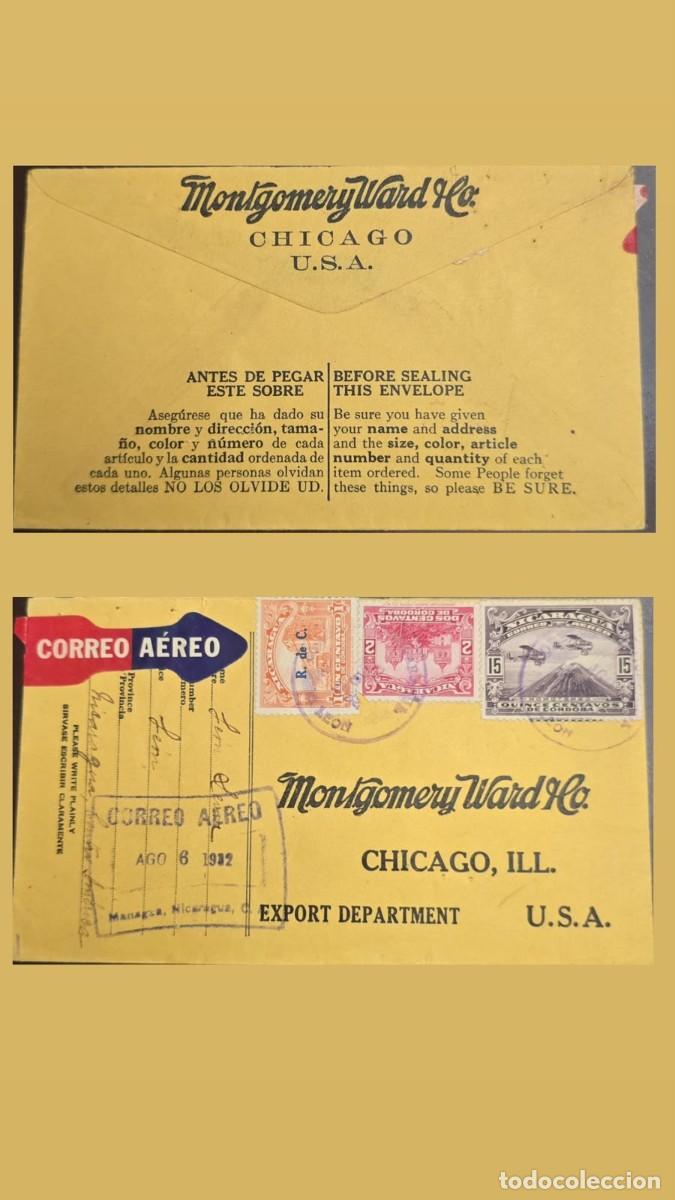 Sellos: KV)1932 NICARAGUA, MONTGOMERY WARD CO AIRMAIL ORDER ENVELOPE SENT FROM MANAGUA NICARAGUA TO CHICAGO