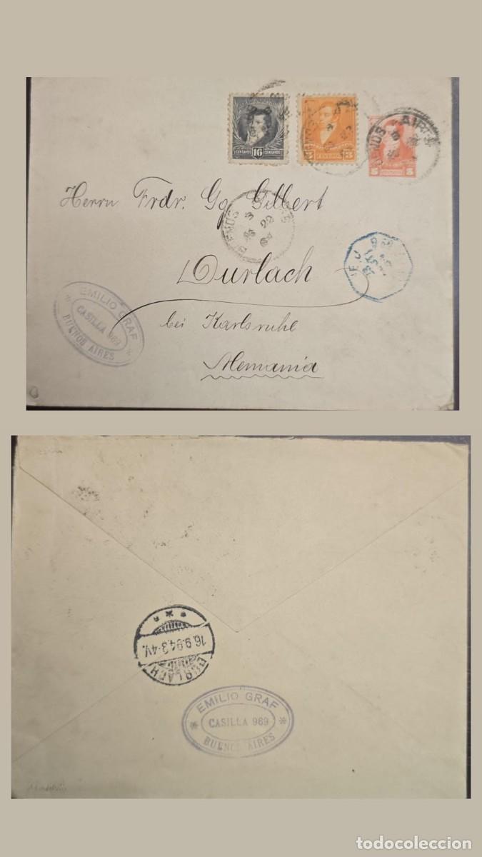 Sellos: KV)1894 ARGENTINA, COVER SENT FROM BUENOS AIRES ARGENTINA TO DURLACH BEI KARLSRUHE GERMANY ADDRESSED
