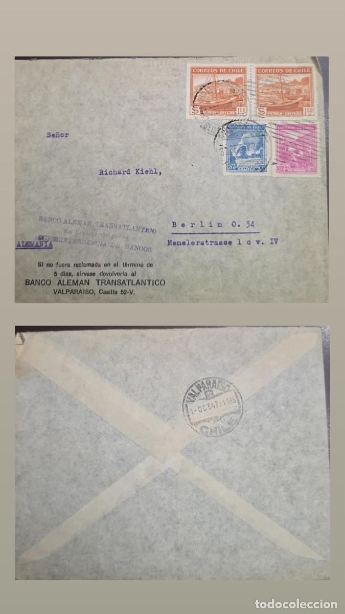 Sellos: KV)1947 CHILE, BANK COVER SENT FROM VALPARAISO CHILE BY BANCO ALEMAN TRANSATLANTICO IN LIQUIDATION C