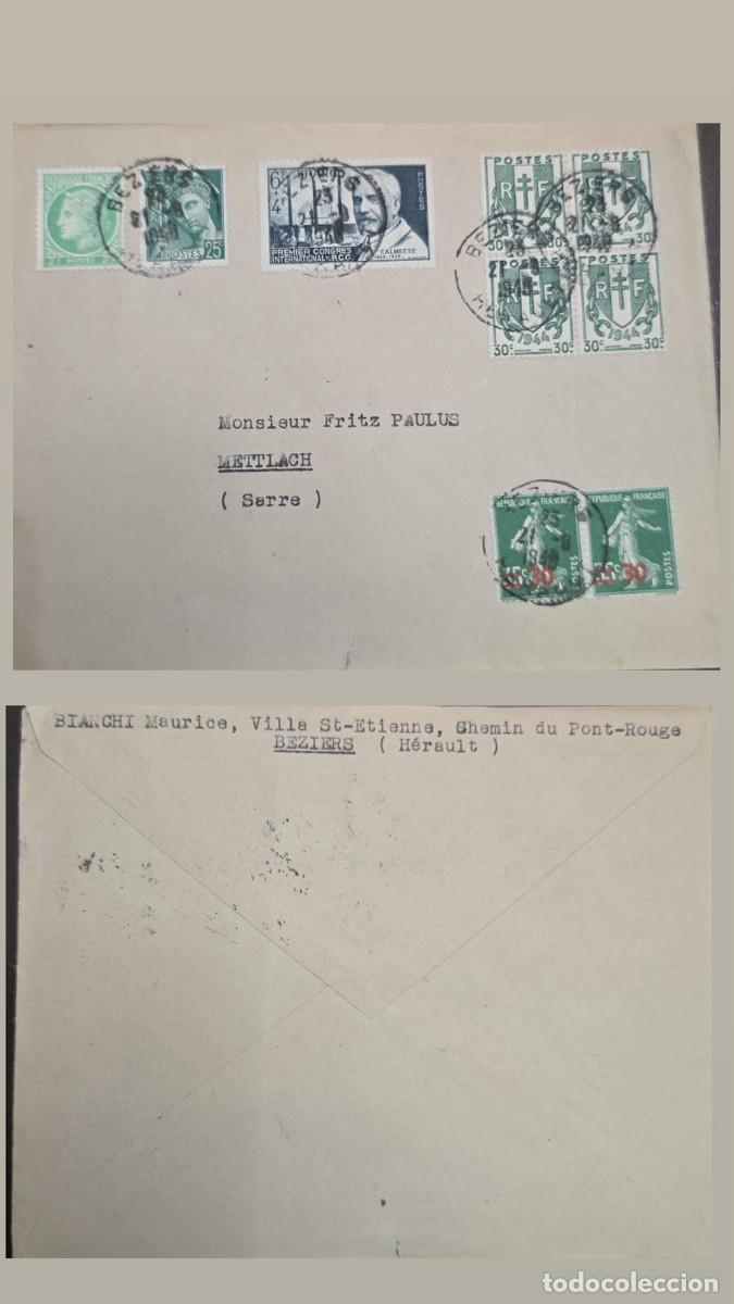 Sellos: KV)1948 FRANCE, COVER SENT FROM B&Eacute;ZIERS H&Eacute;RAULT FRANCE BY MAURICE BIANCHI VILLA ST-&Eacute;TIENNE CHEMIN DU