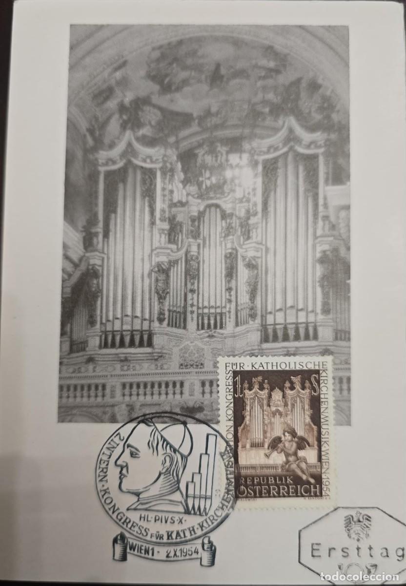 Sellos: KV)1954 AUSTRIA, CARD WITH PHOTO OF CHURCH ORGAN ISSUED IN VIENNA ON 2 X 1954, WITH STAMP SHOWING OR
