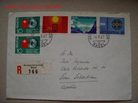 Sellos: SUIZA - CARTA CERTIFICADA A ESPA&Ntilde;A - Foto 1