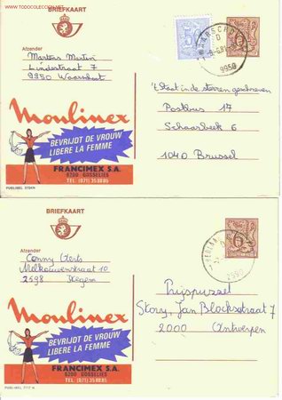 Timbres: B&Eacute;LGICA 2 ENTEROS POSTALES PUBLICIDAD MOULINEX NUM. 2717N Y 2724N