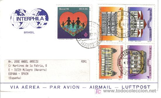 Sellos: BRASIL CC A ESPA&Ntilde;A BLOQUE EDIFICIOS DE CORREOS ARQUITECTURA - Foto 1