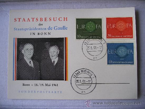 Sellos: tarjeta postal especial austriaca: staatsbesuch des staatspräsidenten de gaulle, bonn 18/19 mai 1961 - Foto 1 - 31648824