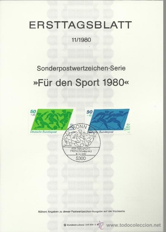 Sellos: ALEMANIA MAT PRIMER DIA DEPORTES FUTBOL ESQUI SKI HIPICA