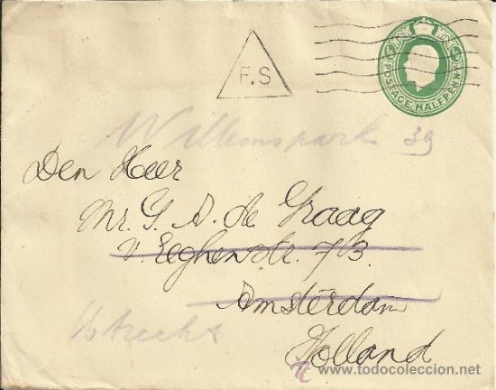 Sellos: INGLATERRA ENTERO POSTAL CON MAT TRIANGULAR F.S - Foto 1