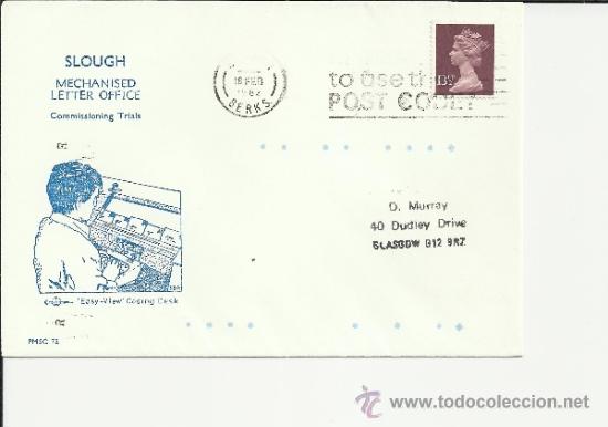 Sellos: INGLATERRA SLOUGH MECHANISED LETTER OFFICE 1982 POST CODE - Foto 1
