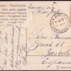 Sellos: PUERTO RICO (DOMINACIÓN AMERICANA). 1907. T. P. DE SANTURCE A BARCELONA. MAT. FECHADOR. MAGNÍFICA.. Lote 25018303