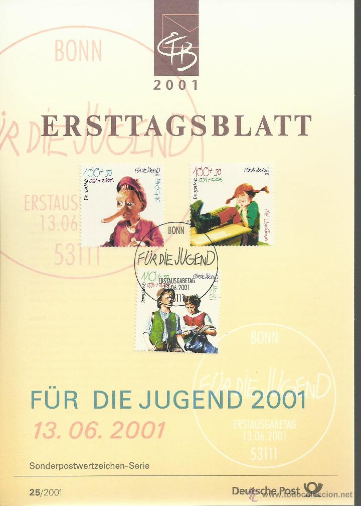 Sellos: ALEMANIA DOCUMENTO PRIMER DIA BONN INFANCIA NARIONETAS CUENTOS INFANTILES PINOCHO PIPI HEIDI TOM SAW