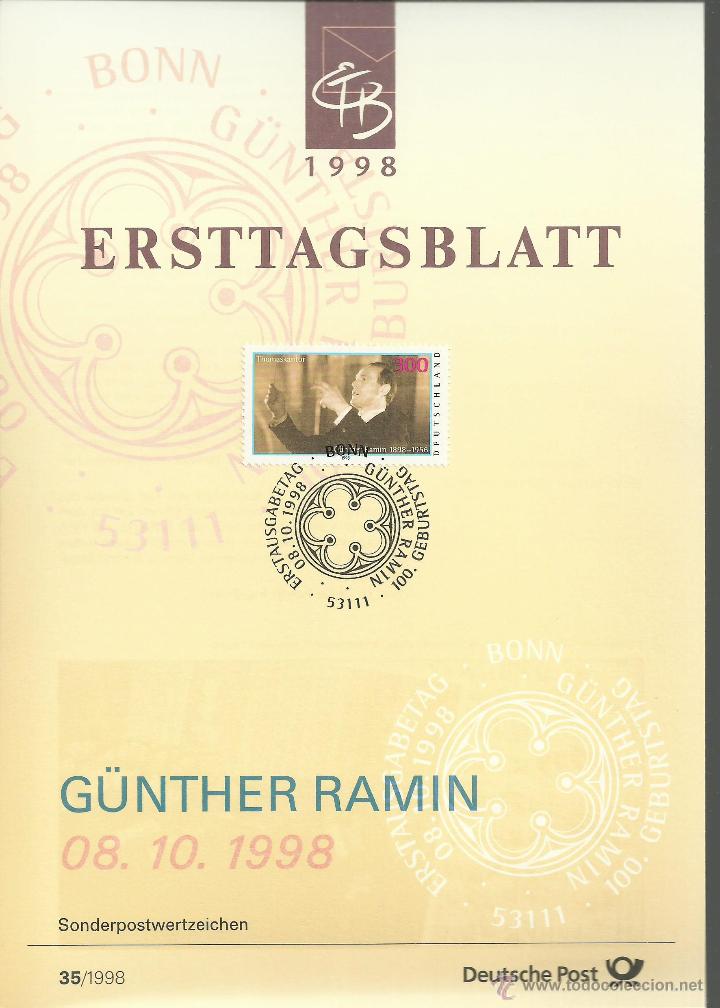 Timbres: ALEMANIA DOCUMENTO PRIMER DIA BONN GUNTHER REMIN ORGANO MUSICA ARTE