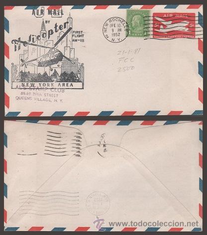 Timbres: C3-16 (7) EE.UU. Carta circulada en el PRIMER VUELO EN HELICOPTERO  entre  NEW ROCHELLE y QUEENS VI