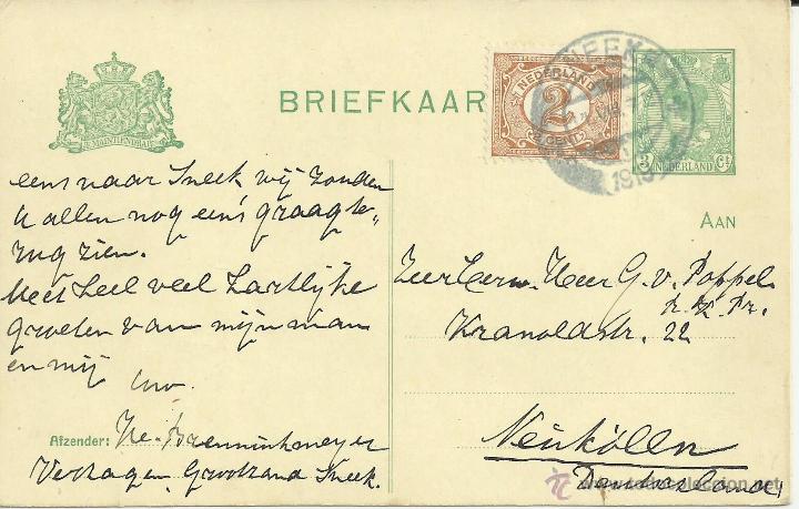 Sellos: HOLANDA ENTERO POSTAL 1919 - Foto 1