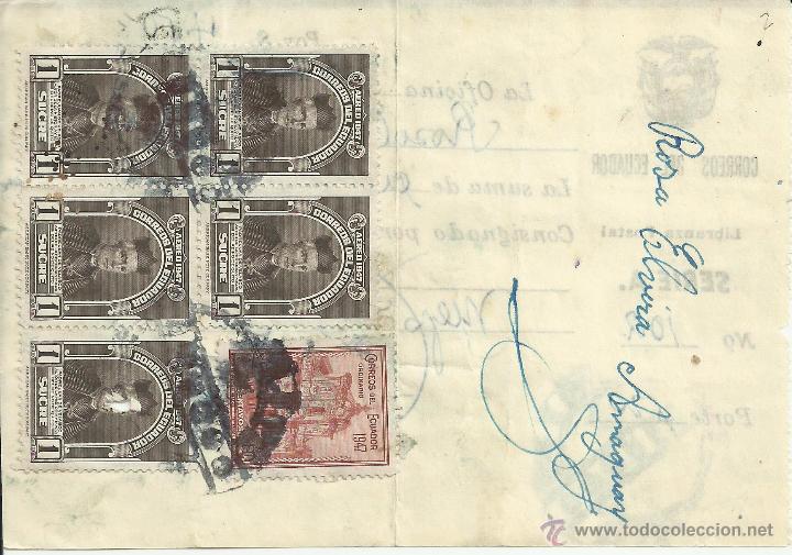 Sellos: ECUADOR 1948 DOCUMENTO LIBRANZA DE 450 SUCRES - Foto 1