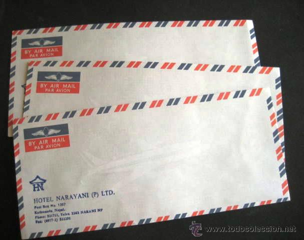 Sellos: COLECCIONISMO POSTAL. SOBRES HOTEL NARAYANI. KATMAND&Uacute;-NEPAL.... ENVIO INCLUIDO.