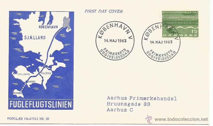 Sellos: DINAMARCA FDC 1963 FUGLEFLUGTSLINIEN - Foto 1