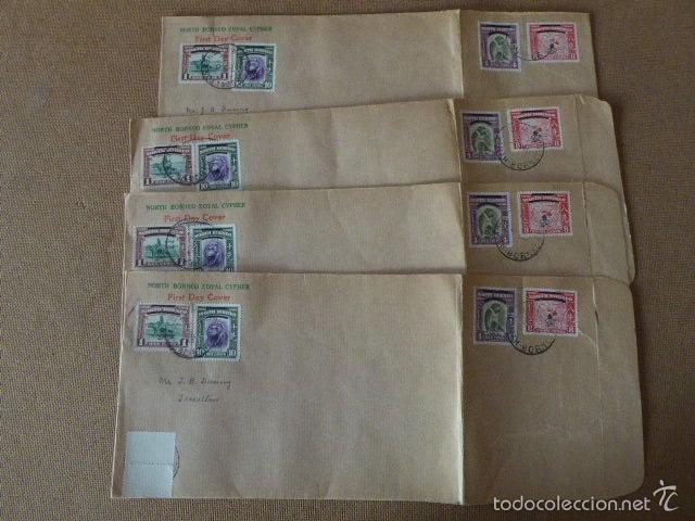 Sellos: LOTE 4 SOBRES DE NORTH BORNEO ROYAL CYPHER.  FIRST DAY COVER.
