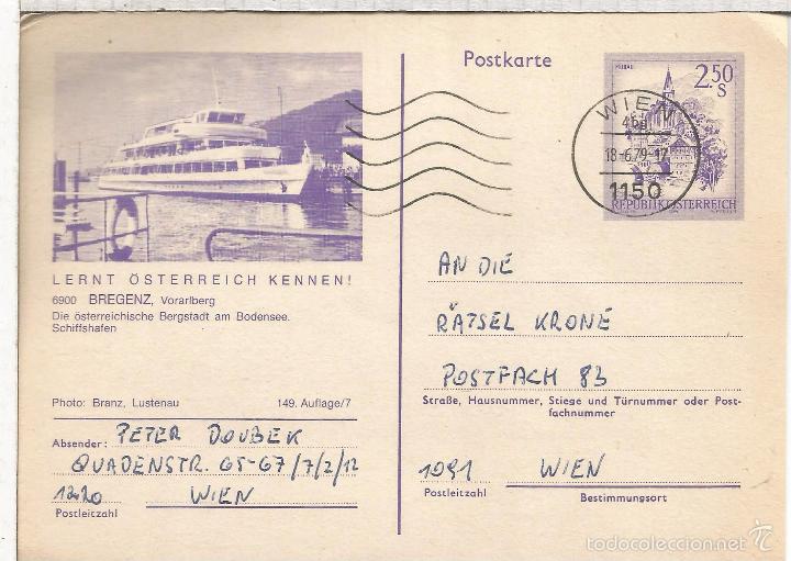 Sellos: AUSTRIA ENTERO POSTAL BREGENZ BARCO MAT WIEN - Foto 1