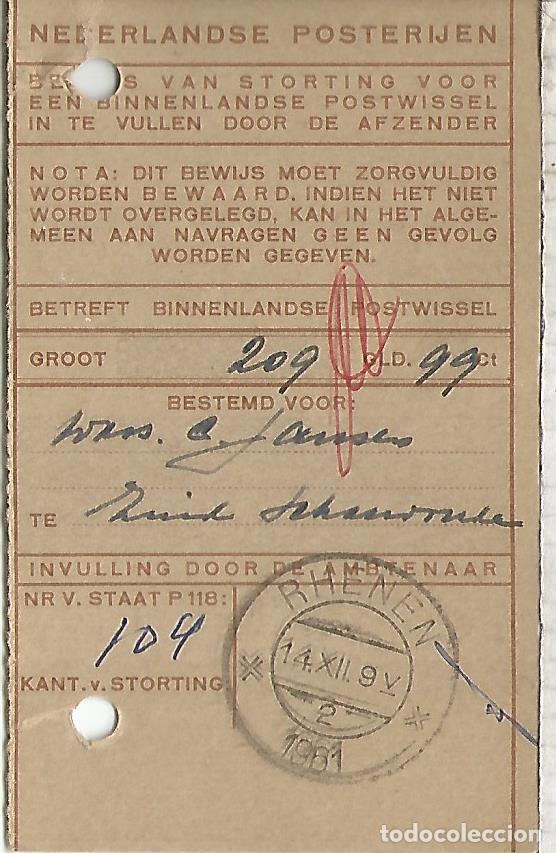 Sellos: HOLANDA DOCUMENTO POSTAL RHENEN - Foto 1