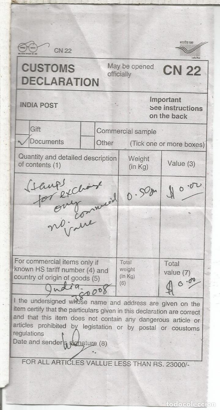 Sellos: INDIA CN22 CUSTOMS LABEL FORMULARIO ADUANA - Foto 1