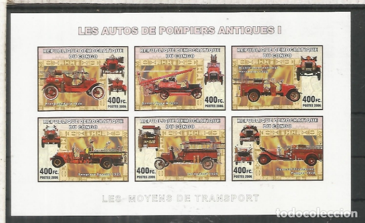 Sellos: CONGO CAMION DE BOMBEROS FIREMAN POMPIER IMPERFORATE - Foto 1