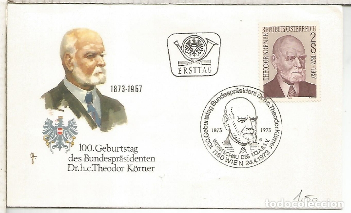Sellos: AUSTRIA FDC 1973 THEODOR KORNER - Foto 1