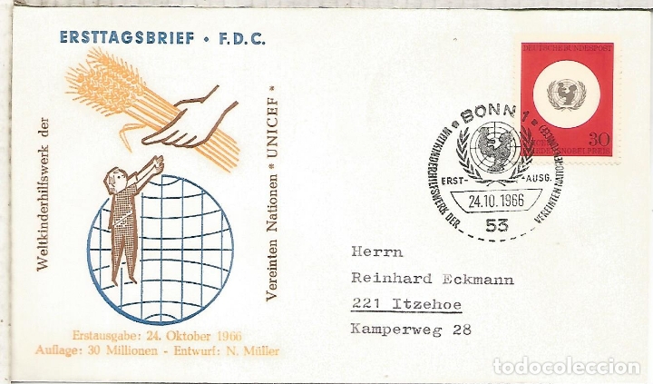 Sellos: ALEMANIA FDC 1966 UNICEF - Foto 1