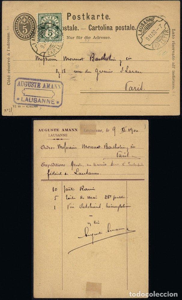 Francobolli: Switzerland 1900 Postal History Rare Uprated postcard postal stationery Lausanne to Paris France  DB