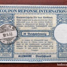 Sellos: COUPON-REPONSE INTERNATIONAL. ALEMANIA. 30 REICHSPFENNIG. BERLIN, 12 JUNIO DEL 1937. Lote 199712573