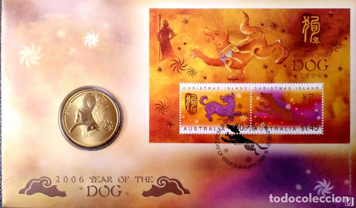 Sellos: Christmas. SPD HB 30 A&ntilde;o Lunar Chino del Perro + moneda conmemorativa. Carta numism&aacute;tica (Numisbrief