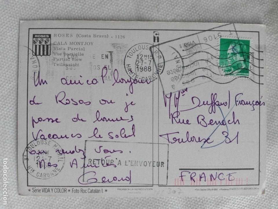 Stamps: POSTAL2361 - CI 1126 ROSES GIRONA MONTJOY PLAYA - FILATELIA TOULOUSE FRANCE RETOUR ADRESSE