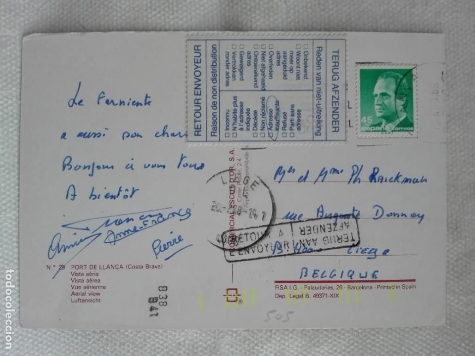Francobolli: POSTAL2505 ESCUDO ORO 29 LLAN&Ccedil;A GIRONA -FILATELIA BELGIQUE 1988 LIEGE RETOUR