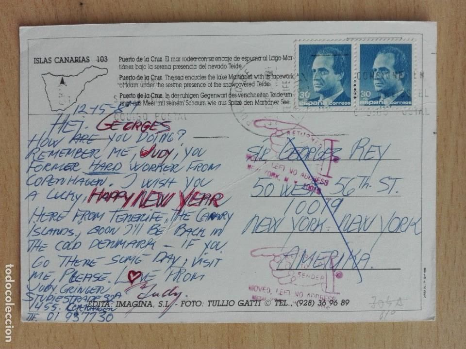 Stamps: POSTAL 2810 IMAGINA 103 PUERTO DE LA CRUZ CANARIAS -FILATELIA NEW YORK USA RETURN TO SENDER