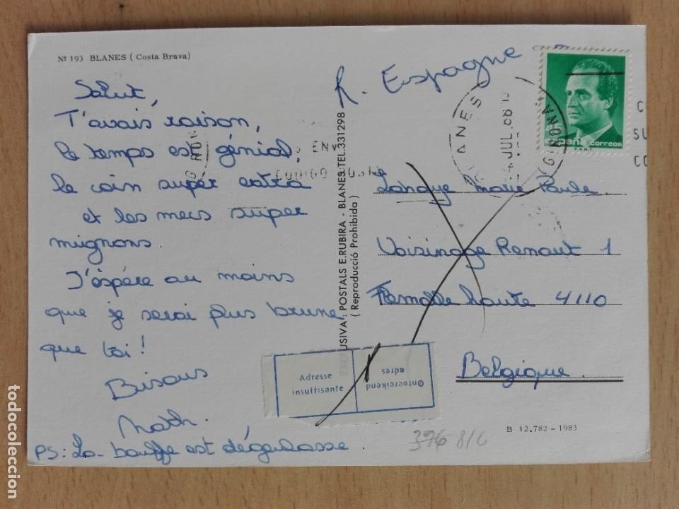 Stamps: POSTAL 2816 RUBIRA 193 BLANES GIRONA MAPA - FILATELIA 1988 BELGIQUE ADRESSE INSUFFISANTE