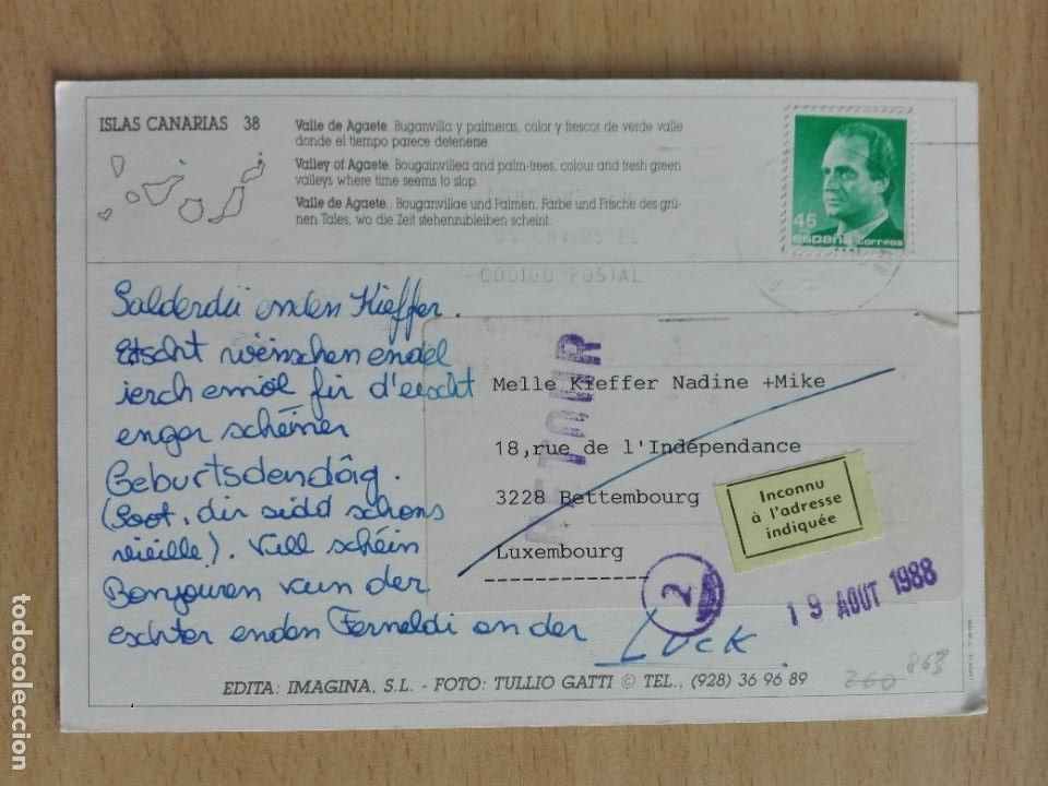 Stamps: POSTAL 2863 IMAGINA 38 AGAETE CANARIAS -FILATELIA LUXEMBOURG BETTEMBOURG 1988 RETOUR