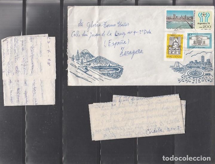 Sellos: SOBRE DE ARGENTINA A ZARAGOZA. CON 2 TEXTOS EN EL INTERIOR - Foto 1