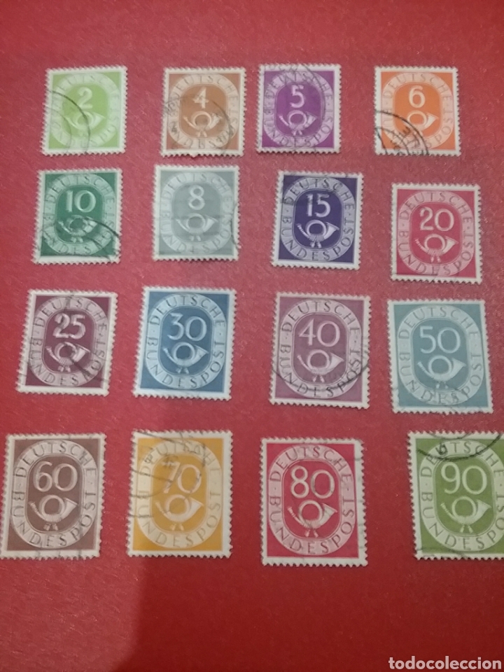Sellos: Sellos Alemania R. Federal mtdos/1951 - 1952/serie/basica/cuerno/postal/clarin/trompeta/numeros