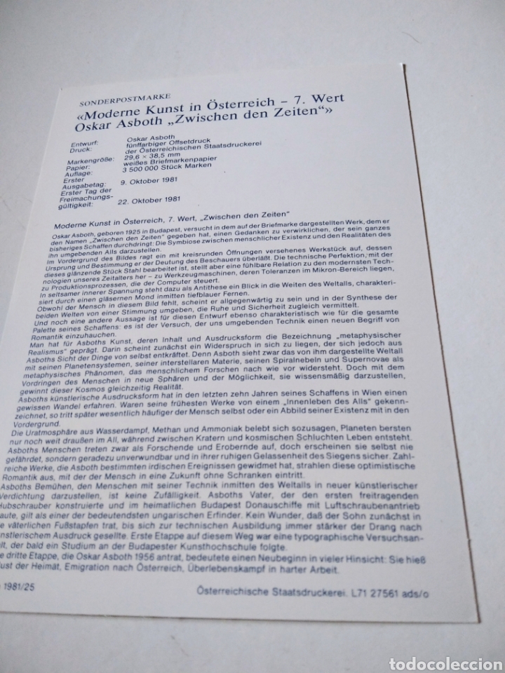 Sellos: Tarjeta Maxima Osterreich asboth - Foto 2