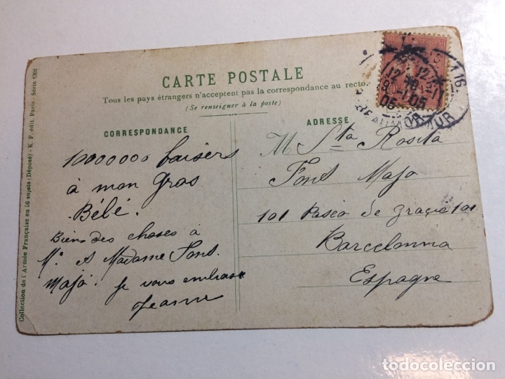 Sellos: Postal circulada Dragon Vedette. Soldado Caballería. Francia a Barcelona 1905 - Foto 2 - 299135338