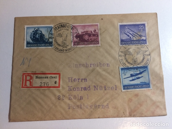Sellos: Sobre circulado Imperio Alemán 1944. De Braunau a Colonia. Grossdeutsches Reich - Foto 1 - 299341958