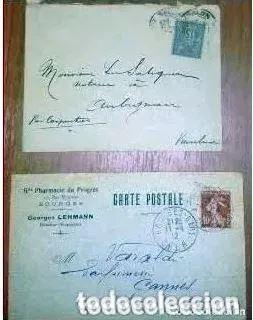 Sellos: Sobres Circulados Francia 2 Cartas Postal. 1900 y 1912 - Foto 1 - 300601268