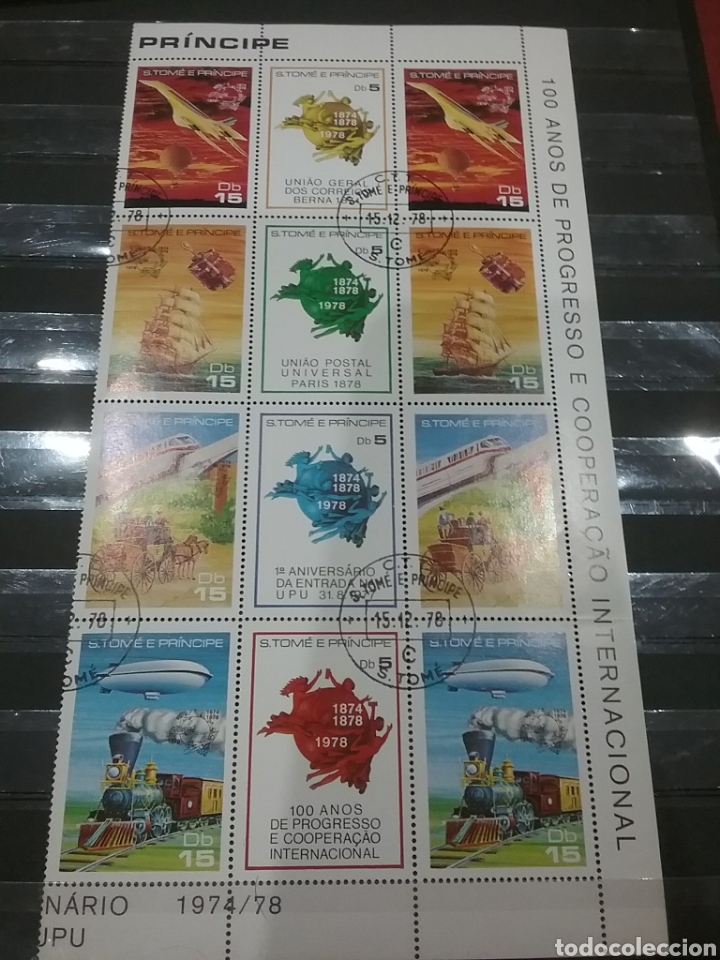 Francobolli: HB Tome y Principe mtdo/1978/2Cent/Union/postal/univerdal/trenes/aviones/barco/velero/dirigible/dios