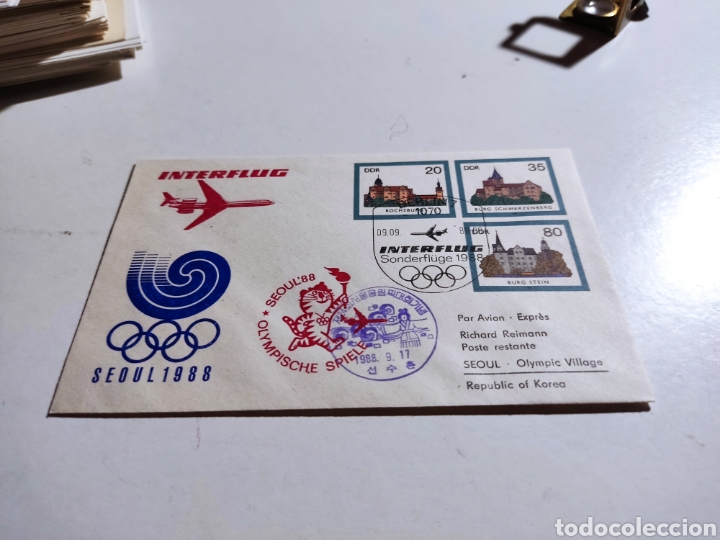 Sellos: Sobre seul 1988 DDR interflug - Foto 1