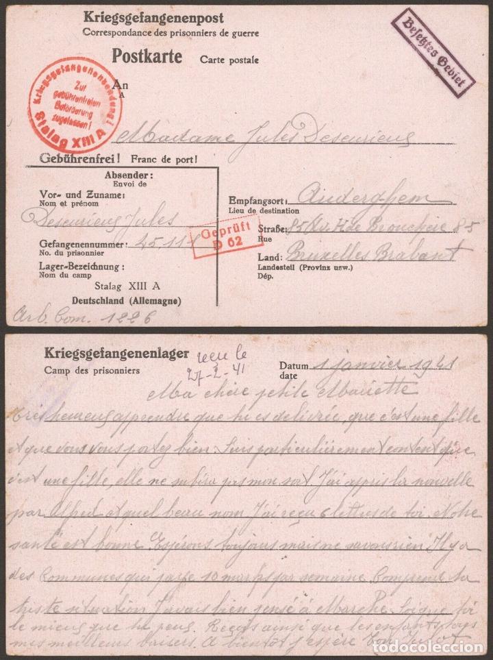 Sellos: ALEMANIA A BELGICA POW 1941 STALAG XIIIA CON CENSURAS PRISIONERO DE GUERRA